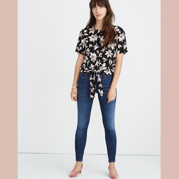 MADEWELL Silk Button-Back Tie Tee in Winter Orchid - Picture 3 of 11